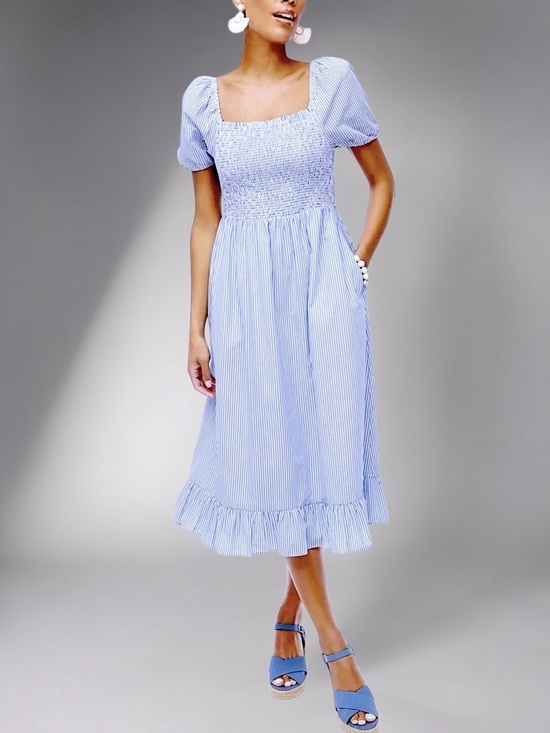 J. Crew Dresses & Skirts - J.Crew Blue & White Stripe Short-Sleeve Smocked Dress